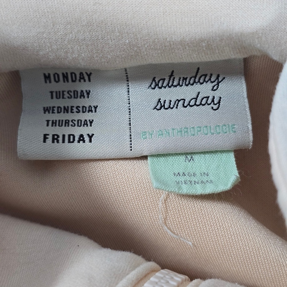 Saturday Sunday Anthropologie Beige Quarter Zip Drawstring Pullover Sweatshirt M - Picture 5 of 8